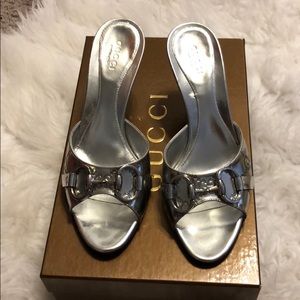 GUCCI SILVER SLIDE SANDALS